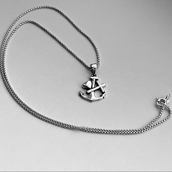 Sterling Silver Anchor W/ Heart and Cross Necklace, Silver Necklace - Picture 6 of 12